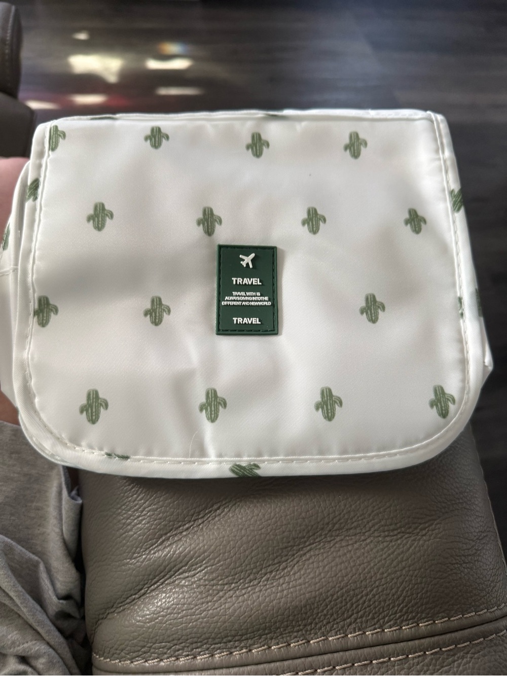 ravel White Travel Pouch with Green Cactus Print